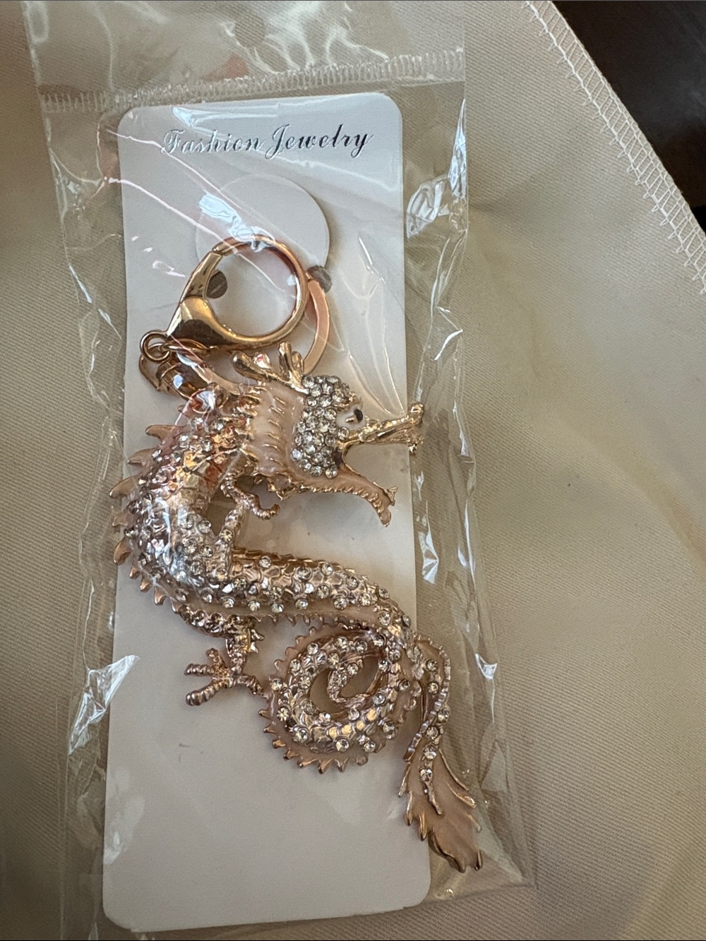 Rose Gold Dragon Keychain Charm with Rhinestones - Picture 2 of 2